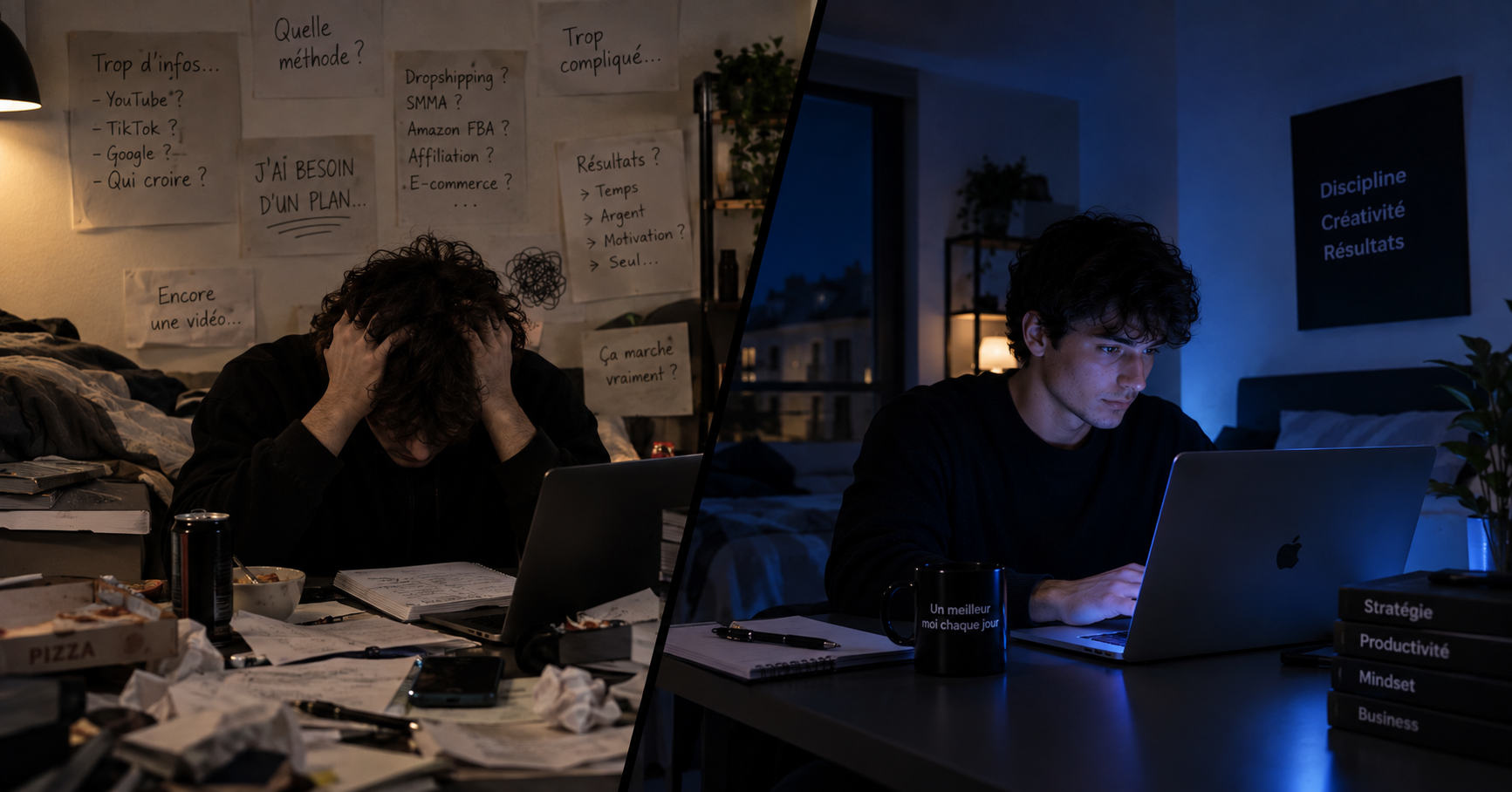 Avant : submergé par trop d'options contradictoires. Après : un plan clair et la discipline pour l'exécuter.